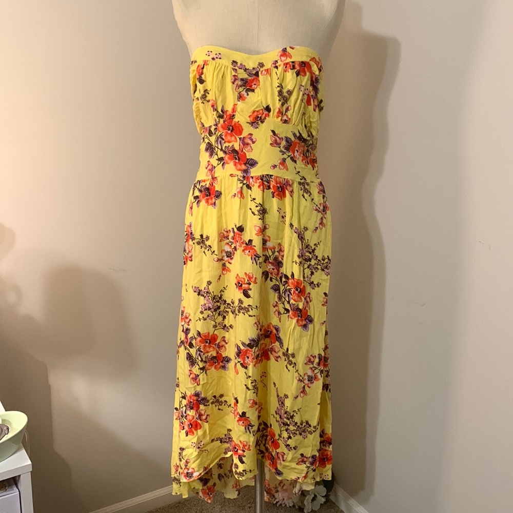Strapless floral high low dress